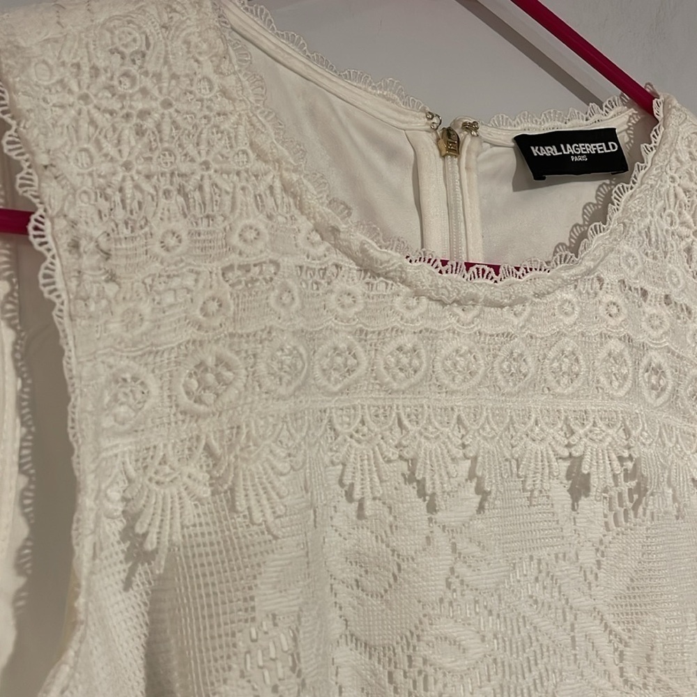 Karl Lagerfeld white sleeveless eyelet shift dress • Size Small - Picture 6 of 9